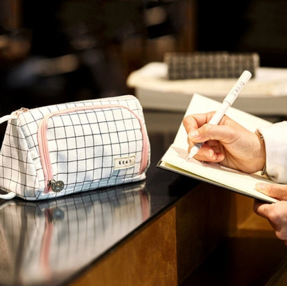 Angoo Large Capacity Pencil Case Cute Canvas Stationery Bag, Color: Black White In The Palm