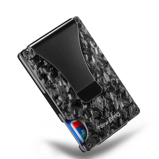 New Bring  Metal Card Holder Men Ultra-Thin Anti-Theft Compact Wallet Card Holder(Black Forged Pattern)