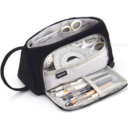 Angoo Student Large-Capacity Stationery Bag Portable Gift Cosmetic Bag(Black Corduroy)