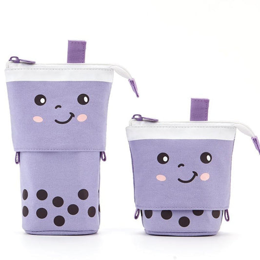 ANGOO Cute Girl Heart Multifunctional Pen Holder Stationery Retractable Storage Bag(Taro Milk Tea)