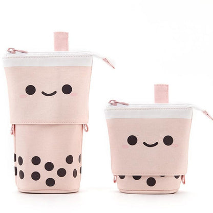 ANGOO Cute Girl Heart Multifunctional Pen Holder Stationery Retractable Storage Bag(Peach Milk Tea)
