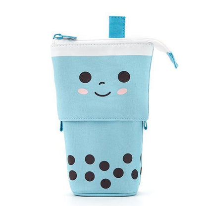 ANGOO Porte-stylo multifonctionnel Cœur de fille mignonne Papeterie Sac de rangement rétractable (Thé en velours de soie bleu)