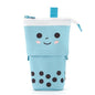 ANGOO Porte-stylo multifonctionnel Cœur de fille mignonne Papeterie Sac de rangement rétractable (Thé en velours de soie bleu)