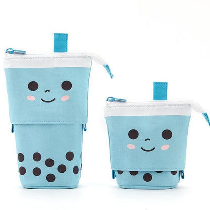 ANGOO Porte-stylo multifonctionnel Cœur de fille mignonne Papeterie Sac de rangement rétractable (Thé en velours de soie bleu)