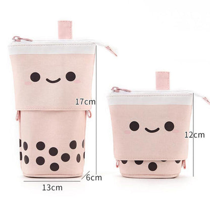 ANGOO Cute Girl Heart Multifunctional Pen Holder Stationery Retractable Storage Bag(Coffee Milk Tea)