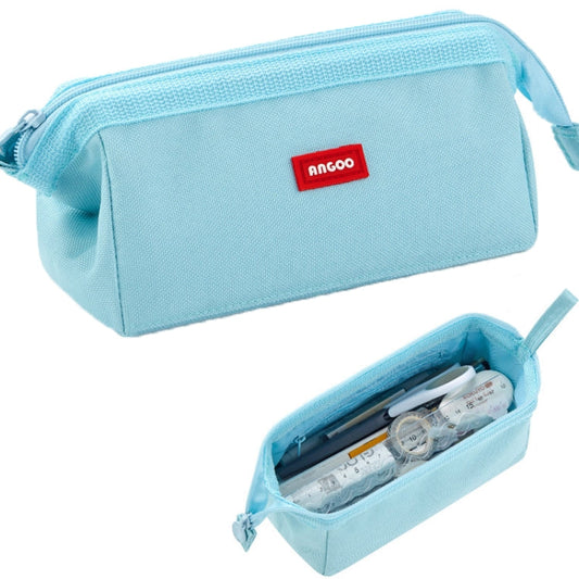 ANGOO Large-Capacity Student Stationery Bag Pure Color Simple Boat Shape Pencil Case(Blue)
