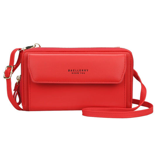 Baellerry Ladies Single Shoulder Messenger Bag Large Capacity Double Zipper Mobile Phone Bag(Red)