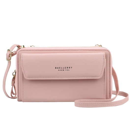 Baellerry Ladies Single Shoulder Messenger Bag Large Capacity Double Zipper Mobile Phone Bag(Light Pink)