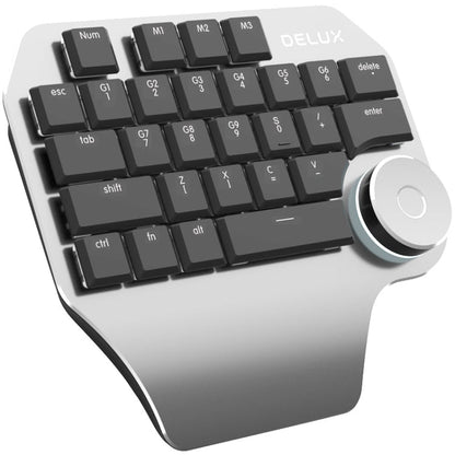 DELUX T11 Clavier unimanuel à 29 touches, raccourcis, outil vocal, clavier plat, couleur : noir argenté