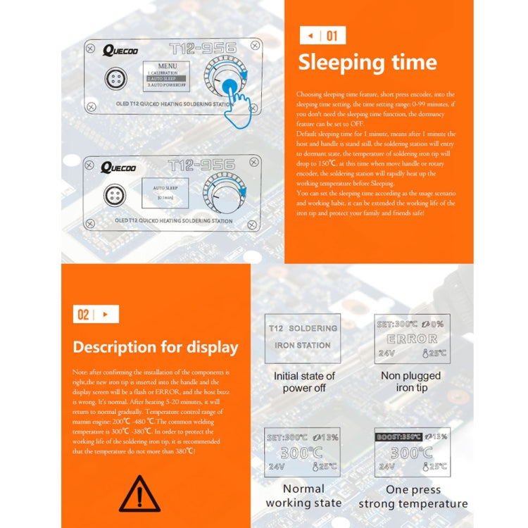 QUECOO T12-956 1.3-Inch Screen Electric Soldering Iron Soldering Station With P9 Handle, EU Plug (White Handle)