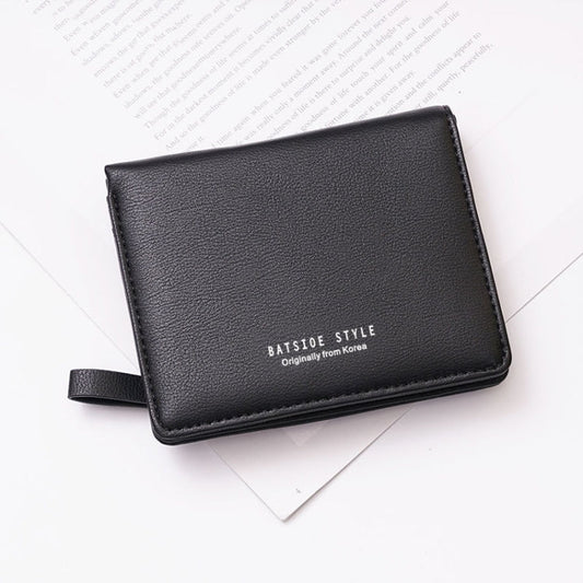 BATSIOE Short Type Ladies Wallet Small Fresh Two-Fold Student Bag Simple Multi-Card Coin Purse(Black)