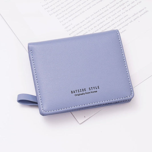 BATSIOE Short Type Ladies Wallet Small Fresh Two-Fold Student Bag Simple Multi-Card Coin Purse(Blue)