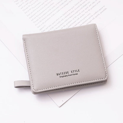 BATSIOE Petit portefeuille court pour femme, petit sac étudiant frais à deux volets, porte-monnaie simple multi-cartes (gris)