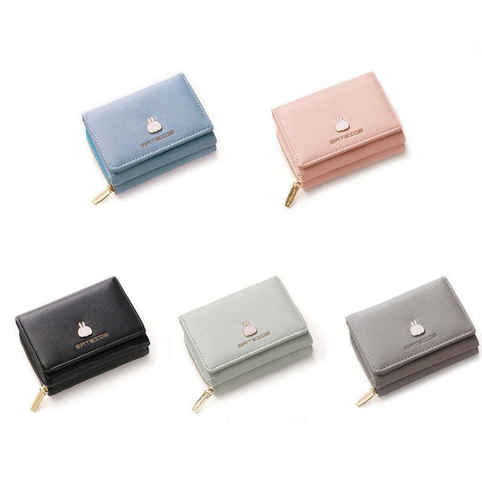 BATSIOE Square Ladies Wallet Tri-Fold Multi-Function Card Holder Zipper Cartoon Coin Purse(Light Blue)