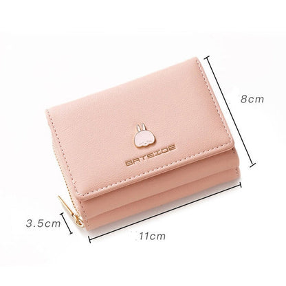 BATSIOE Square Ladies Wallet Tri-Fold Multi-Function Card Holder Zipper Cartoon Coin Purse(Black)