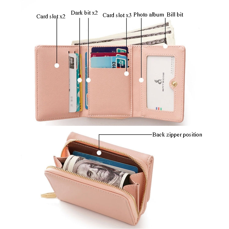 BATSIOE Square Ladies Wallet Tri-Fold Multi-Function Card Holder Zipper Cartoon Coin Purse(Black)