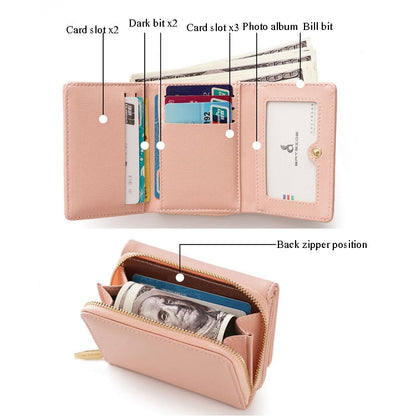 BATSIOE Square Ladies Wallet Tri-Fold Multi-Function Card Holder Zipper Cartoon Coin Purse(Black)