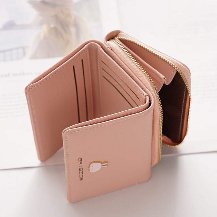 BATSIOE Square Ladies Wallet Tri-Fold Multi-Function Card Holder Zipper Cartoon Coin Purse(Black)