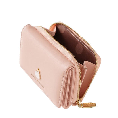BATSIOE Square Ladies Wallet Tri-Fold Multi-Function Card Holder Zipper Cartoon Coin Purse(Black)