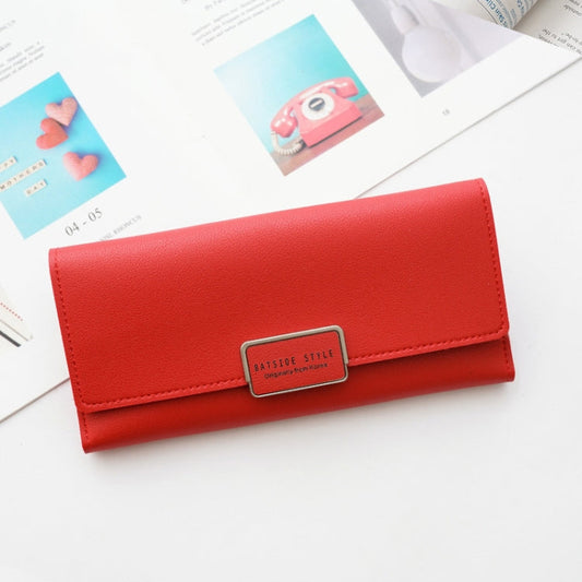 Portefeuille femme BATSIOE, long, à trois volets, avec boucle, pochette multifonction en PU (rouge vin)