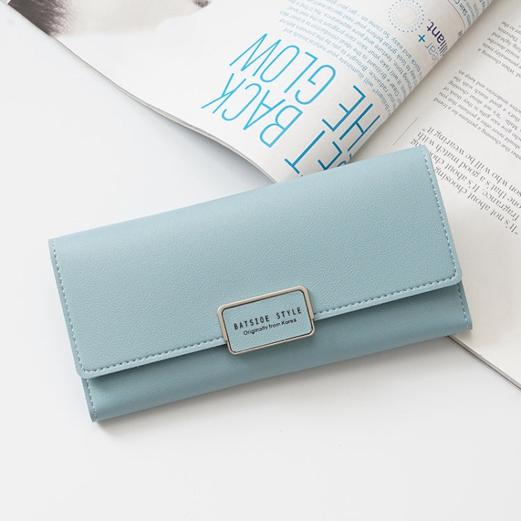 BATSIOE Women Wallet Tri-Fold Long Type Buckle Clutch Multi-Card Pocket PU Wallet(Blue)