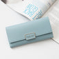 BATSIOE Women Wallet Tri-Fold Long Type Buckle Clutch Multi-Card Pocket PU Wallet(Blue)