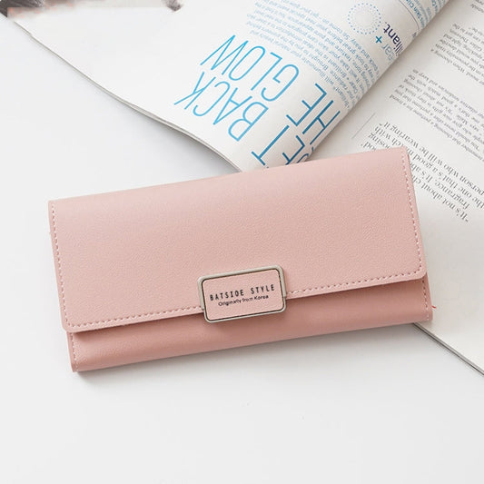 BATSIOE Portefeuille Femme Long à Trois Volets avec Boucle Pochette Multi-cartes en Cuir PU (Rose clair)