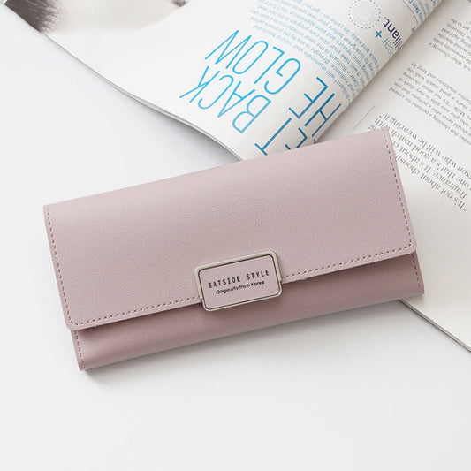 BATSIOE Portefeuille Femme Long à Trois Volets Type Boucle Pochette Multi-Cartes Portefeuille en PU (Violet Clair)