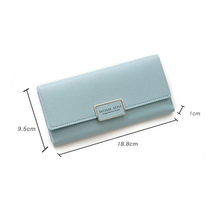 BATSIOE Women Wallet Tri-Fold Long Type Buckle Clutch Multi-Card Pocket PU Wallet(Black)