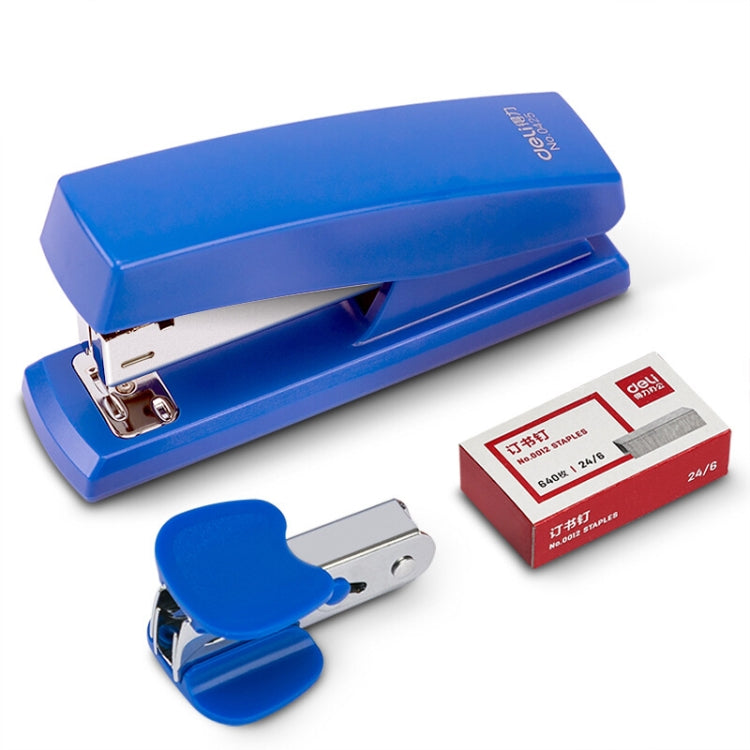 Deli 12 0354 Stapler Set Office Standard Medium-Sized Stapler Staple Remover + Staples(Blue)