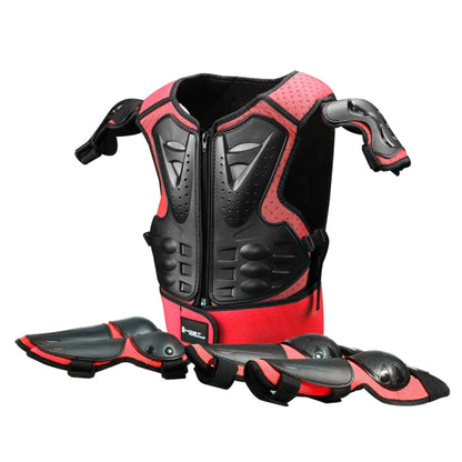 GHOST RACING Équipement de Protection Moto Enfants Gilet de Sécurité Sportif + Genouillères + Coudières Combinaison de Protection (Rouge)