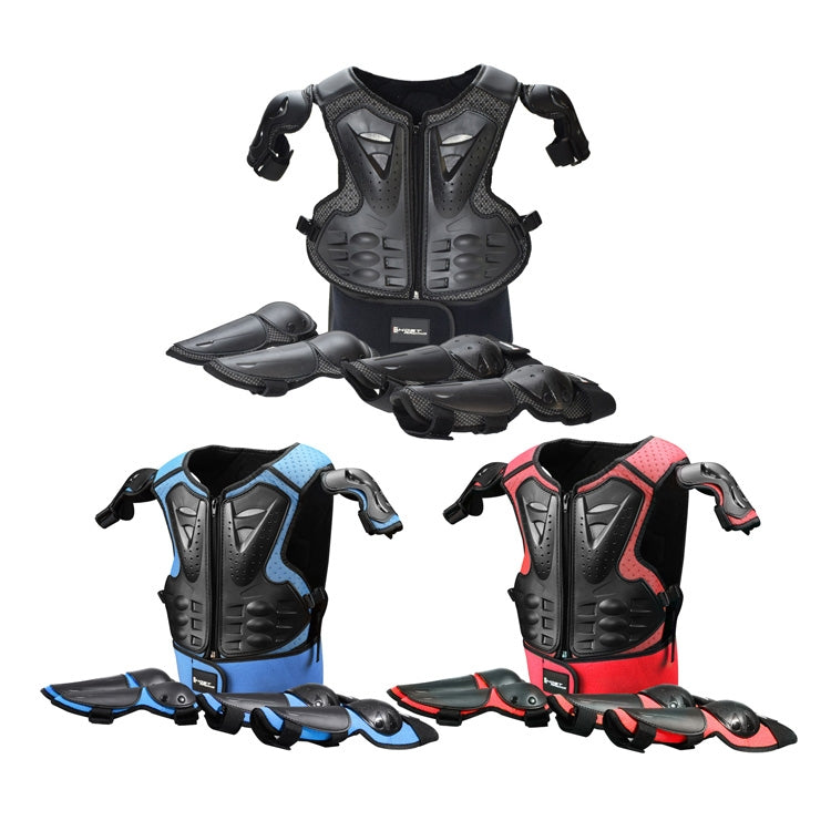 GHOST RACING Motorcycle Protective Gear Children Safety Riding Sport Vest + Knee Pads + Elbow Pads Protective Suit(Blue)