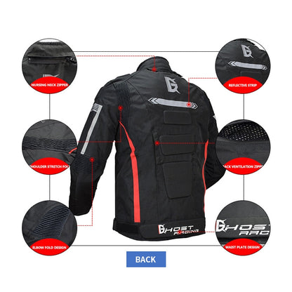 GHOST RACING GR-Y07 Blouson de moto de cyclisme toutes saisons locomotive de course anti-chute, taille : XXXXL (noir)