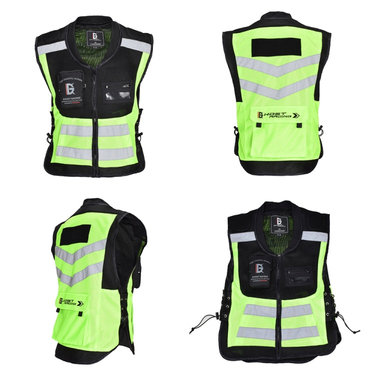 GHOST RACING GR-Y06 Gilet de moto de course Gilet réfléchissant de sécurité, Taille : L (Vert Fluorescent)