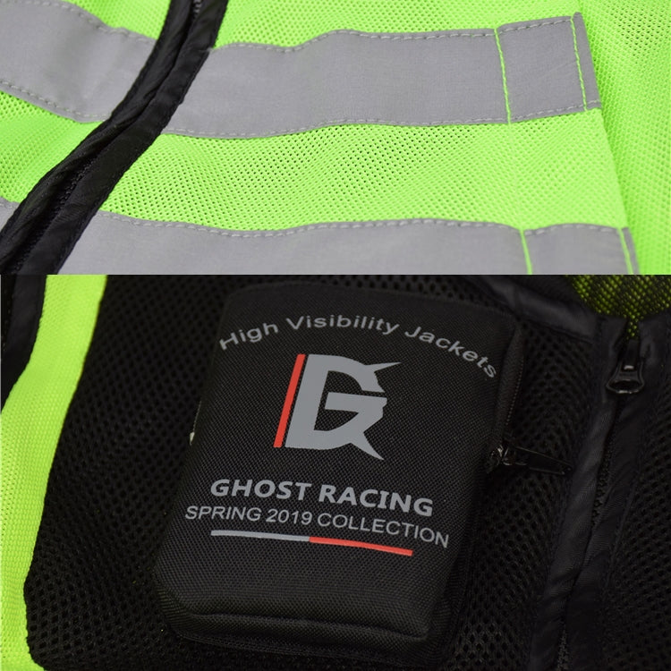 GHOST RACING GR-Y06 Gilet de moto de course Gilet réfléchissant de sécurité, Taille : L (Vert Fluorescent)