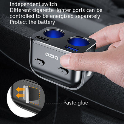 Ozio Car Charger Cigarette Lighter Conversion Plug, Model: Y48QA Black All Agreement Flash Charge