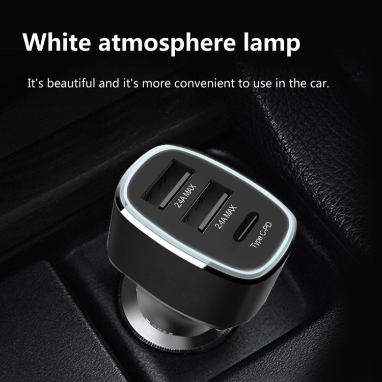 QIAKEY GT690C Dual USB + USB-C / Type-C Aluminum Alloy Three-Hole Car Charger(Black)
