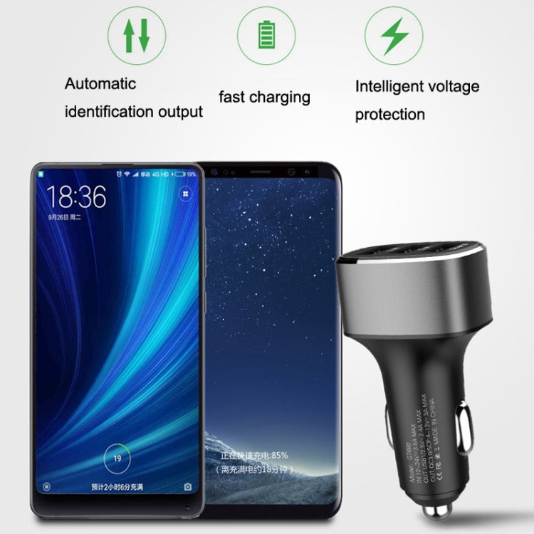 QIAKEY GT690C Dual USB + USB-C / Type-C Aluminum Alloy Three-Hole Car Charger(Black)