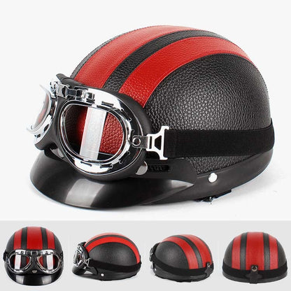 Casque en PU BSDDP A0318 avec lunettes, taille unique (noir et rouge)