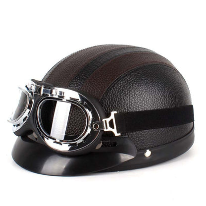 BSDDP A0318 PU Helmet With Goggles, Size: One Size(Black Brown)