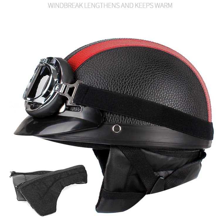 Casque en PU BSDDP A0318 avec lunettes, taille unique (noir et rouge)