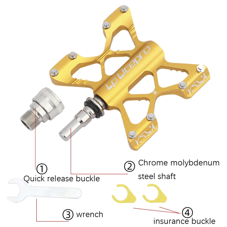 Pédales pliantes en alliage d'aluminium LitePro K5 pour vélo (dorées)