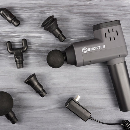 Pistolet de massage Booster T pour relaxation musculaire profonde, prise UE, 2000 mAh avec 6 têtes de massage (gris)