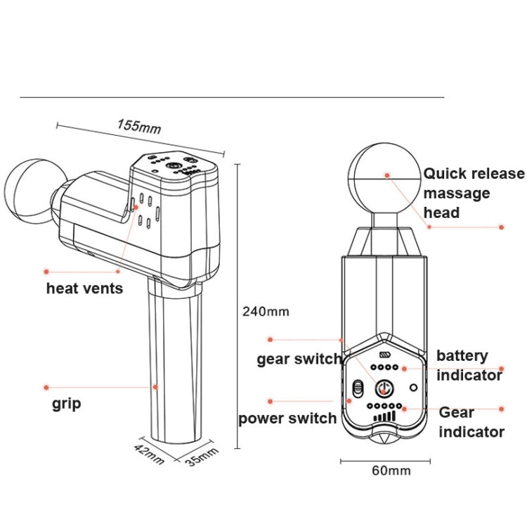 Pistolet de massage Booster T pour relaxation musculaire profonde, prise UE, 2000 mAh avec 6 têtes de massage (gris)