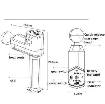 Pistolet de massage Booster T pour relaxation musculaire profonde, prise UE, 2000 mAh avec 6 têtes de massage (gris)