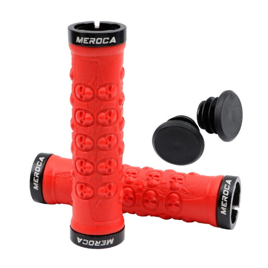 Poignées de VTT MEROCA antidérapantes et amortissantes, Style : Verrouillage bilatéral Crâne ME23 Rouge