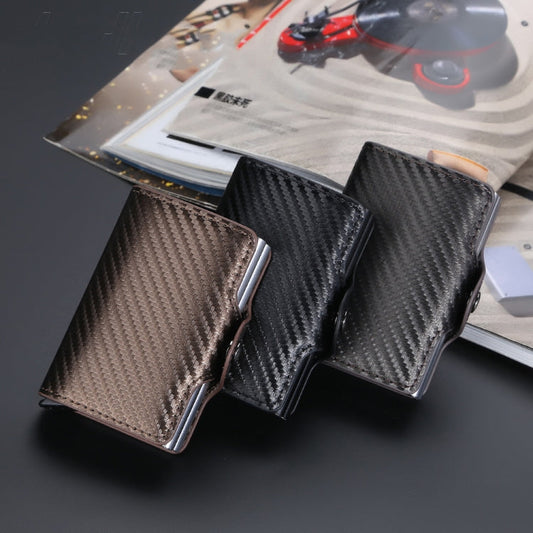 Baellerry K9172 RFID Double Aluminum Box Card Holder Automatic Pop-up Card Holder(Coffee)