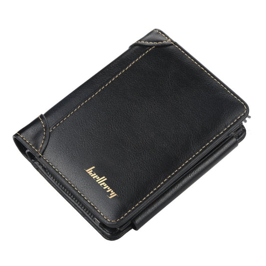 Baellerry D9159 Men Short Tri-Fold Zip Coin Purse Thin Card Holder(Black)
