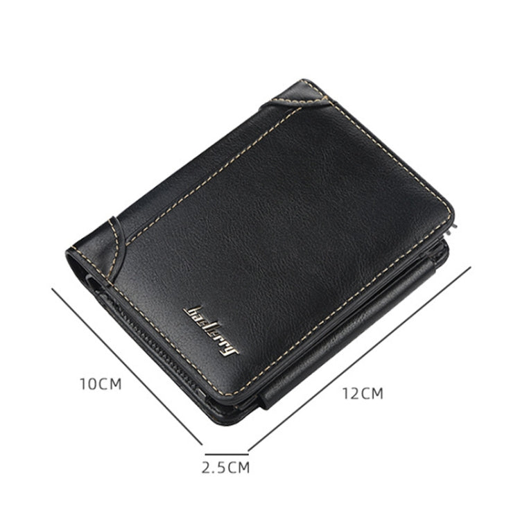 Baellerry D9159 Men Short Tri-Fold Zip Coin Purse Thin Card Holder(Brown)
