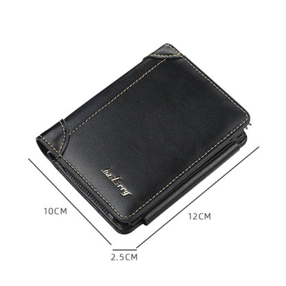 Baellerry D9159 Men Short Tri-Fold Zip Coin Purse Thin Card Holder(Brown)